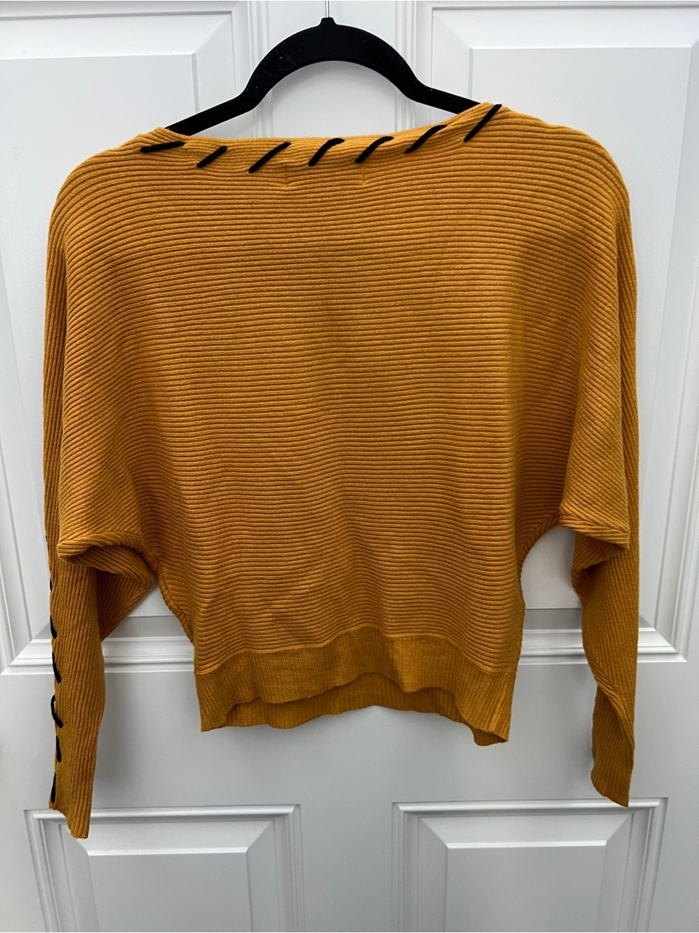 Magaschoni Mustard Yellow Ribbed Dolman Sleeve Whipstitch Sweater XS - Picture 5 of 5